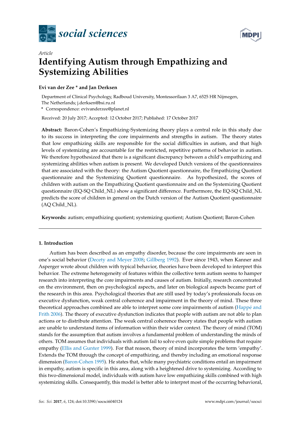 Identifying Autism Through Empathizing and Systemizing Abilities