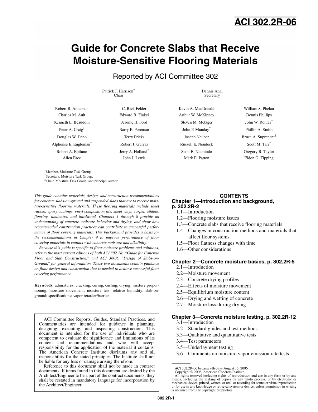 Guide for Concrete Slabs That Receive Moisture-Sensitive Flooring Materials Reported by ACI Committee 302