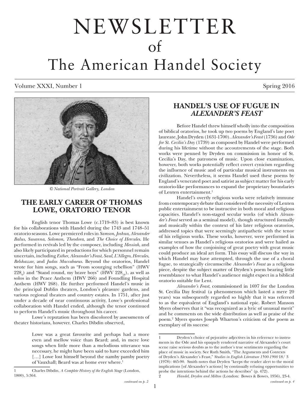 NEWSLETTER of the American Handel Society