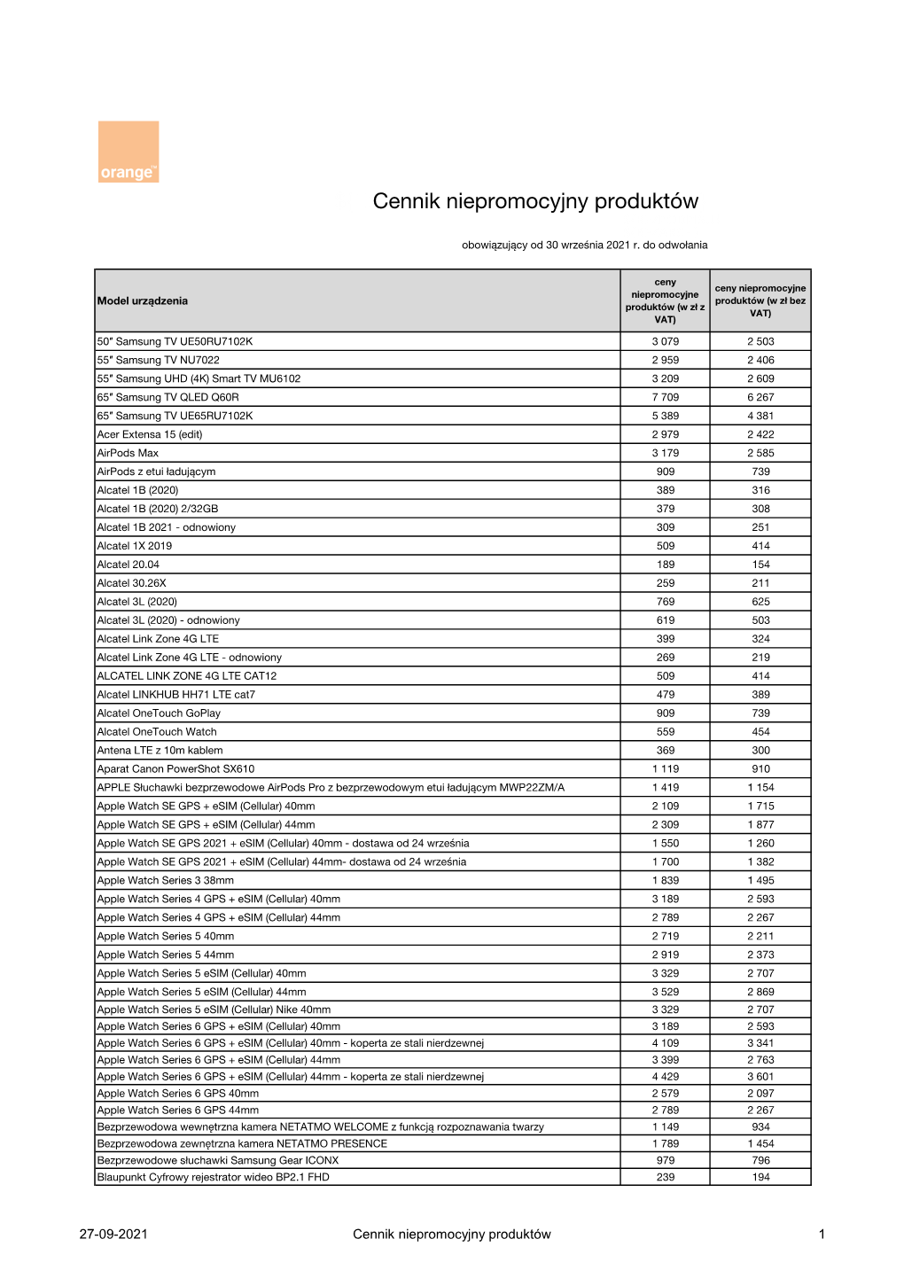 ${E:Cennik Niepromocyjny Produktów} ${BEZPODPISU} ${BEZARCH} Obowiązujący Od 30 Września 2021 R