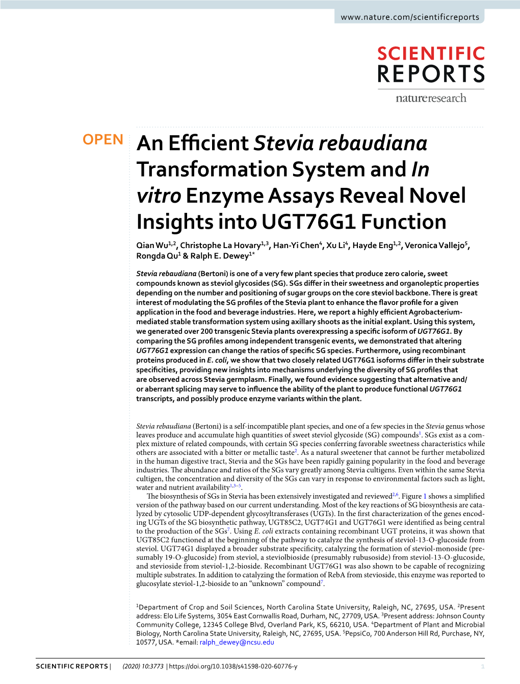 An Efficient Stevia Rebaudiana Transformation System