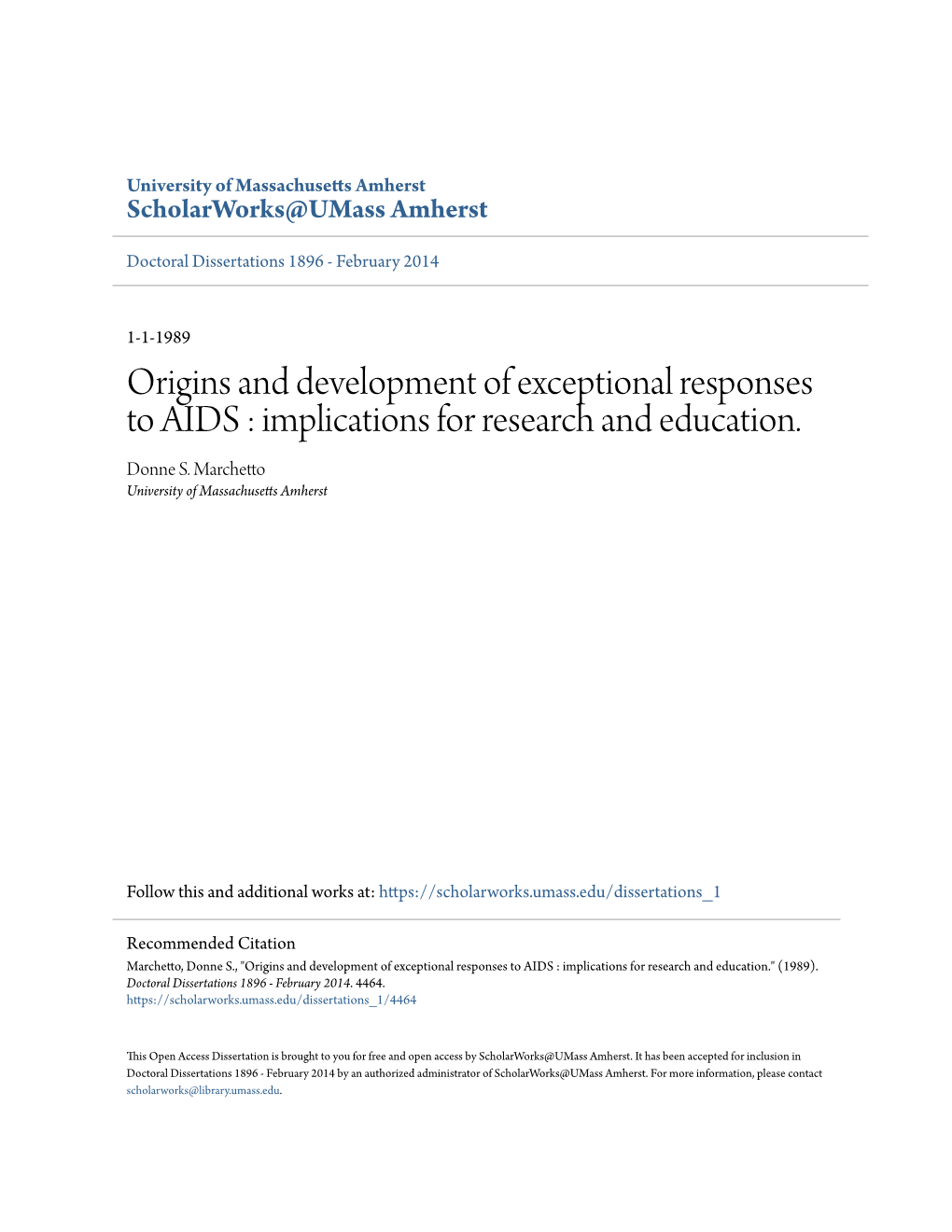 Origins and Development of Exceptional Responses to AIDS : Implications for Research and Education