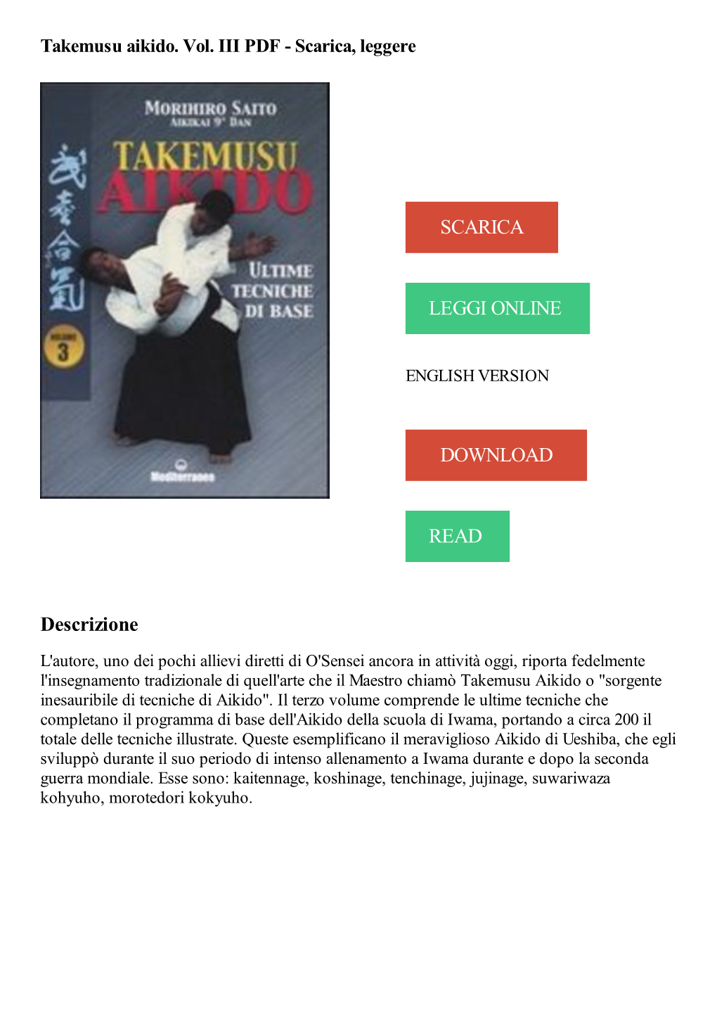 Takemusu Aikido. Vol. III PDF - Scarica, Leggere