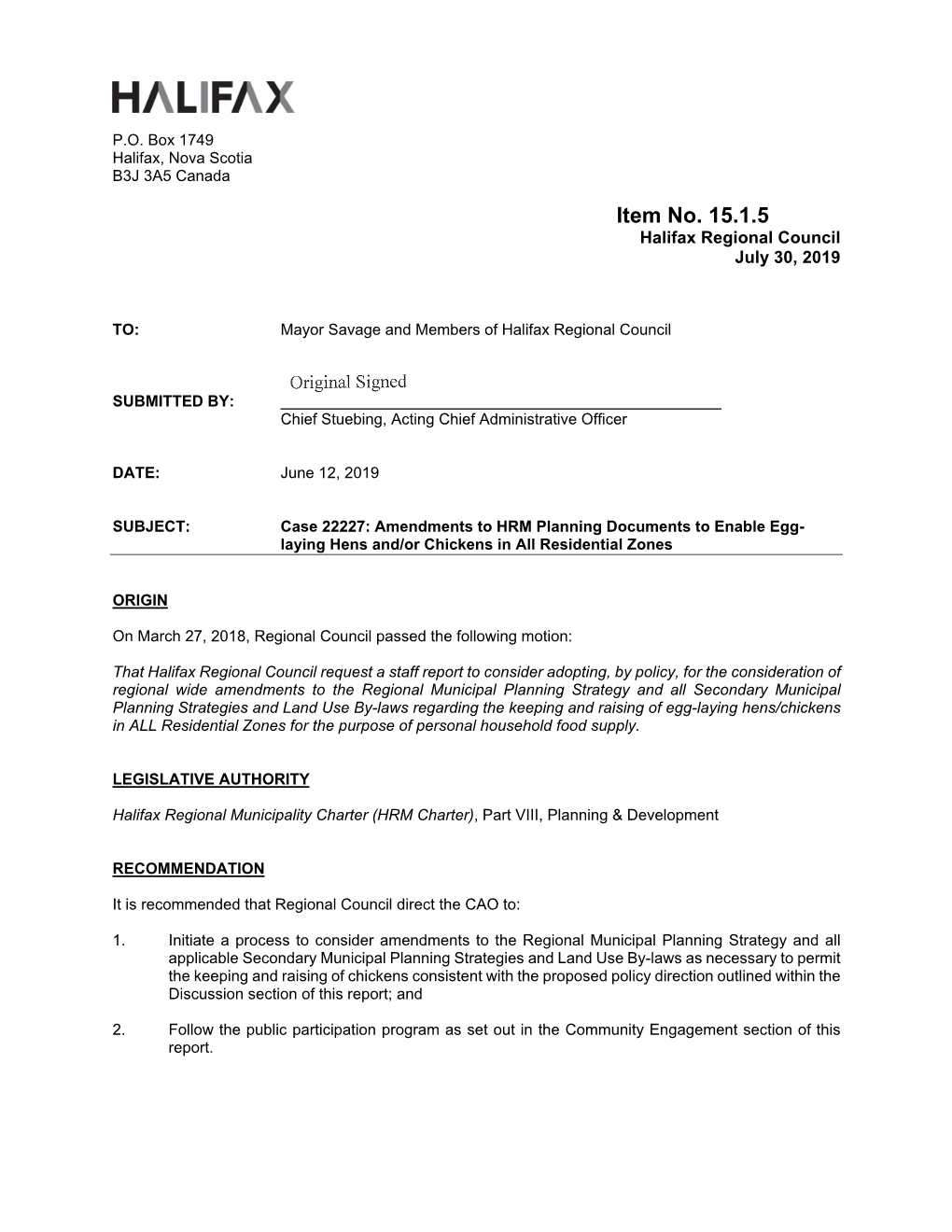 Case 22227: Amendments to HRM Planning Documents to Enable Egg- Laying Hens And/Or Chickens in All Residential Zones