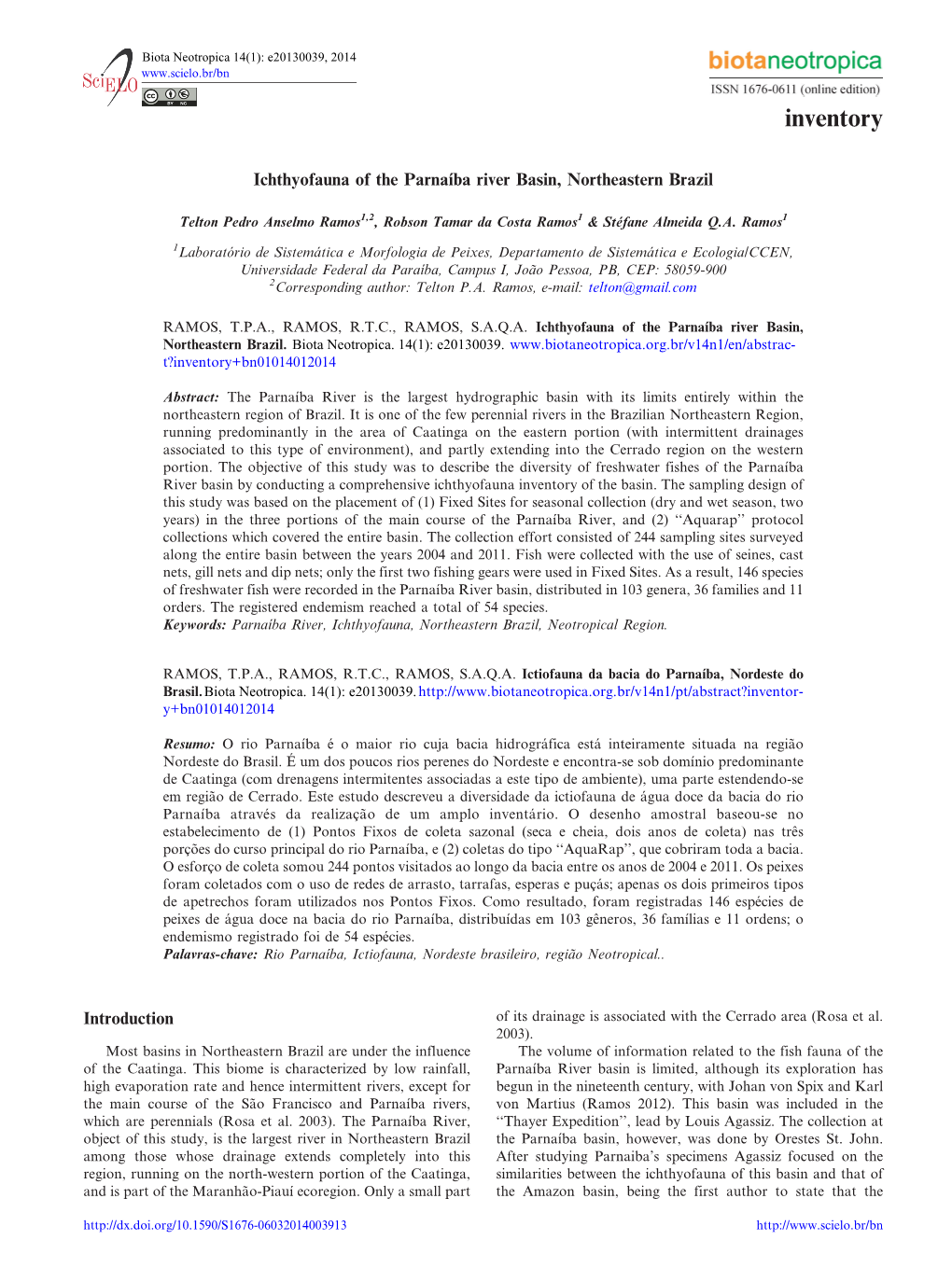 Ichthyofauna of the Parnaíba River Basin, Northeastern Brazil