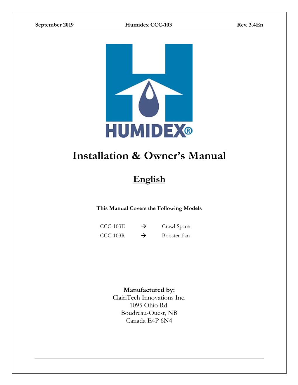 Installation & Owner's Manual