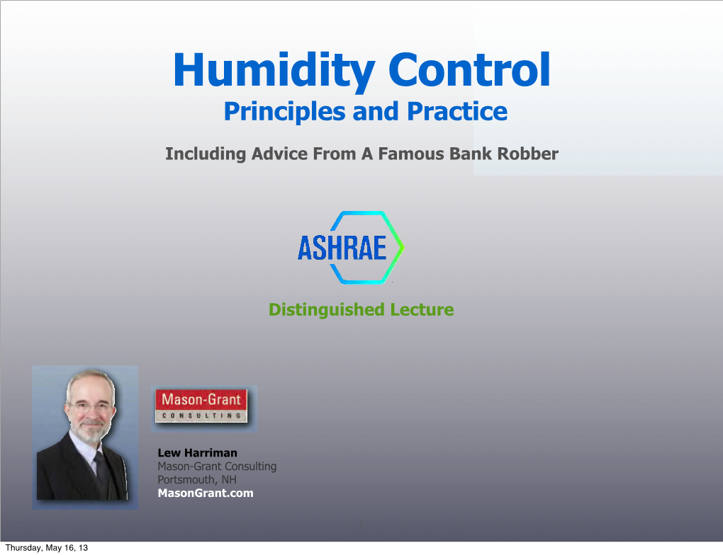 Humidity Control – Principles and Practice