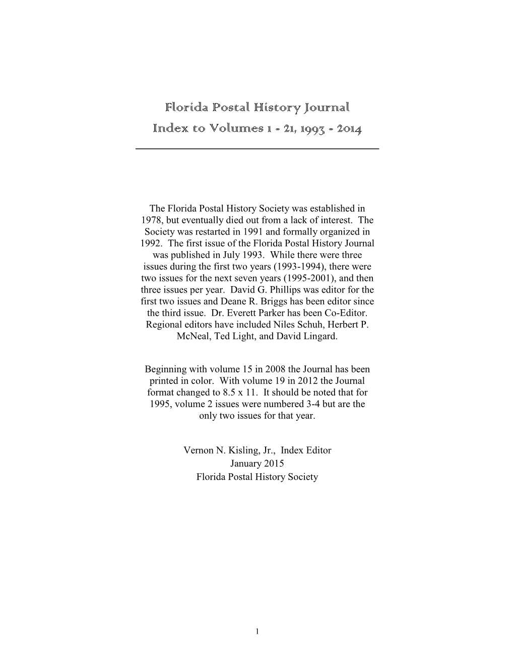 Florida Postal History Journal