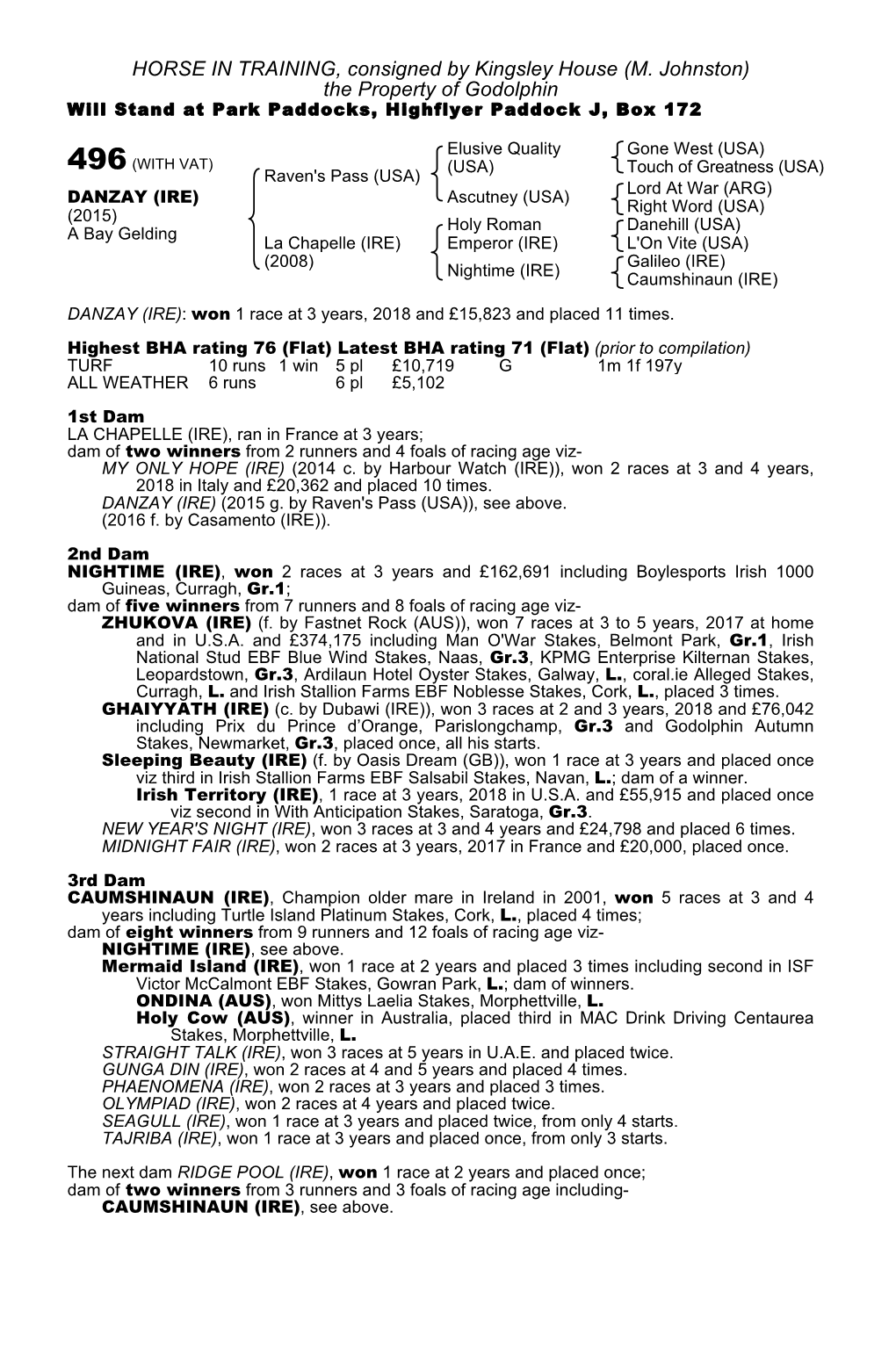 HORSE in TRAINING, Consigned by Kingsley House (M