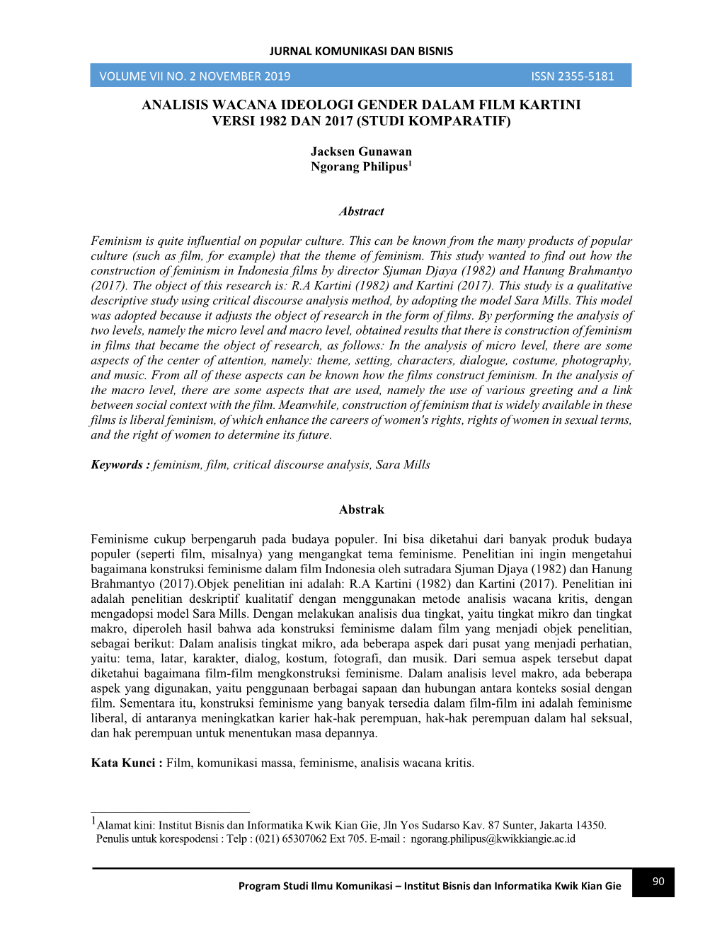 Volume Vii No. 2 November 2019 Issn 2355-5181