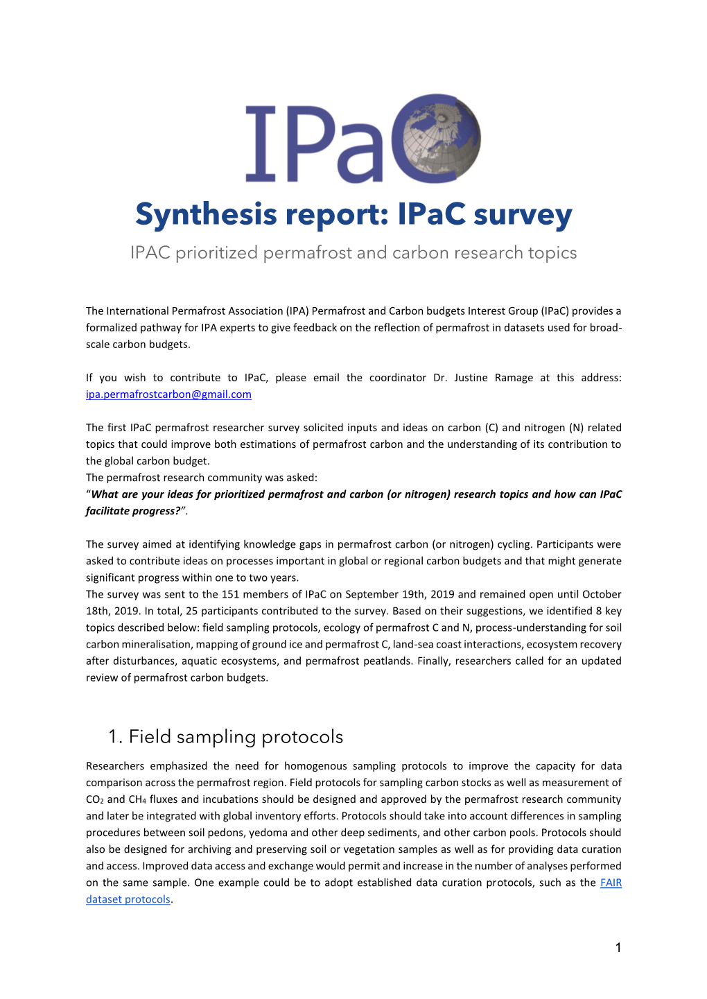 Synthesis Report: Ipac Survey IPAC Prioritized Permafrost and Carbon Research Topics