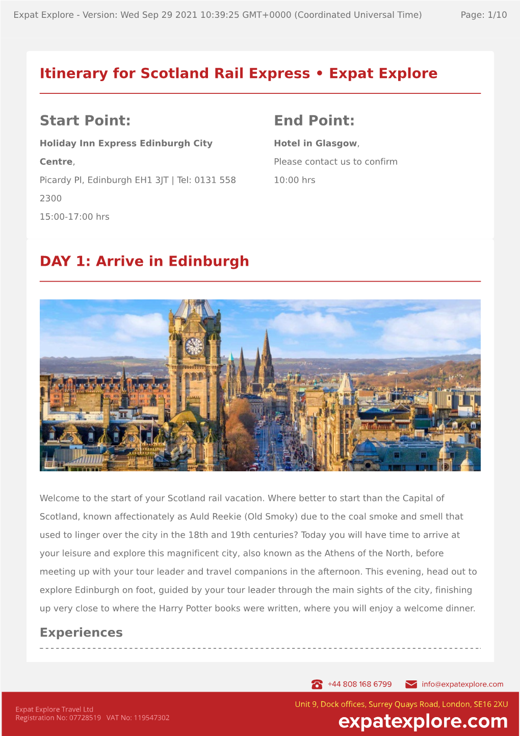 DAY 1: Arrive in Edinburgh Itinerary for Scotland Rail Express • Expat Explore Start Point