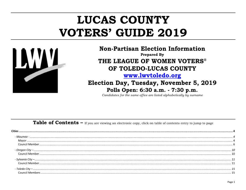 Lucas County Voters' Guide 2019