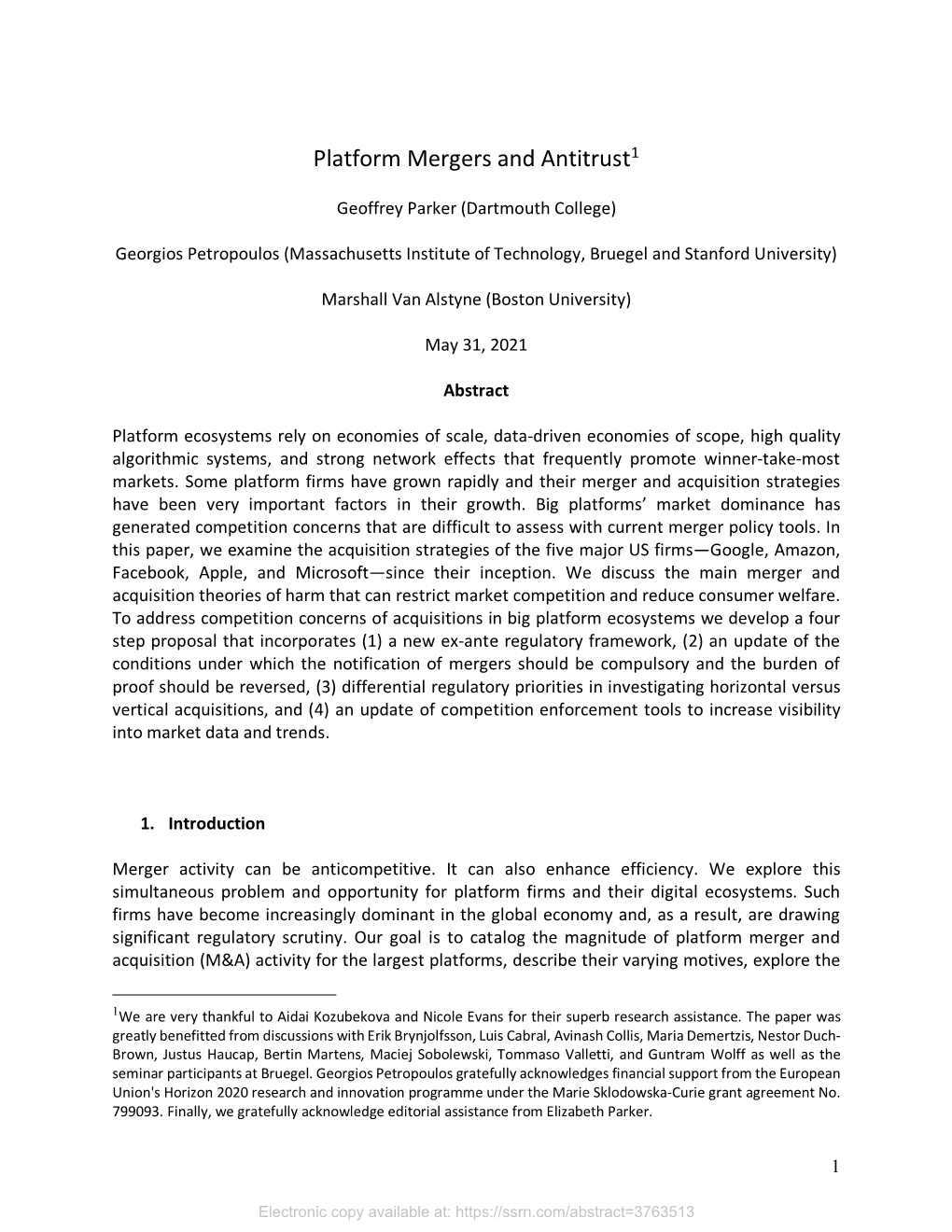 Platform Mergers and Antitrust1