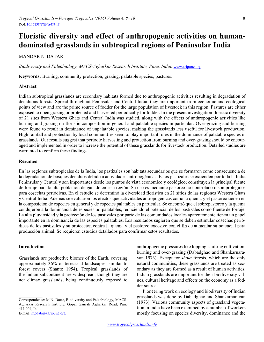 Dominated Grasslands in Subtropical Regions of Peninsular India