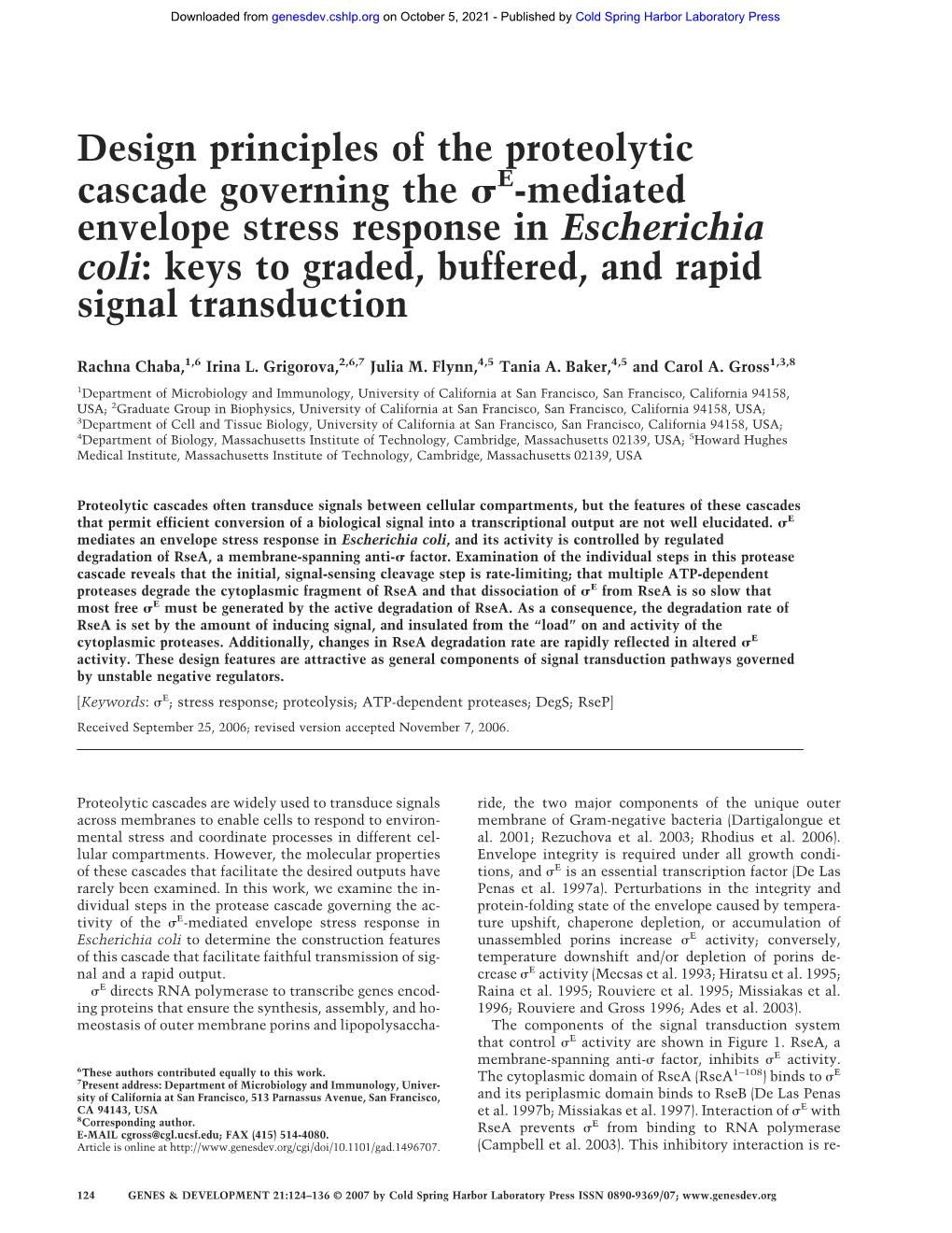 Design Principles of the Proteolytic Cascade Governing the -Mediated Envelope Stress Response in Escherichia Coli