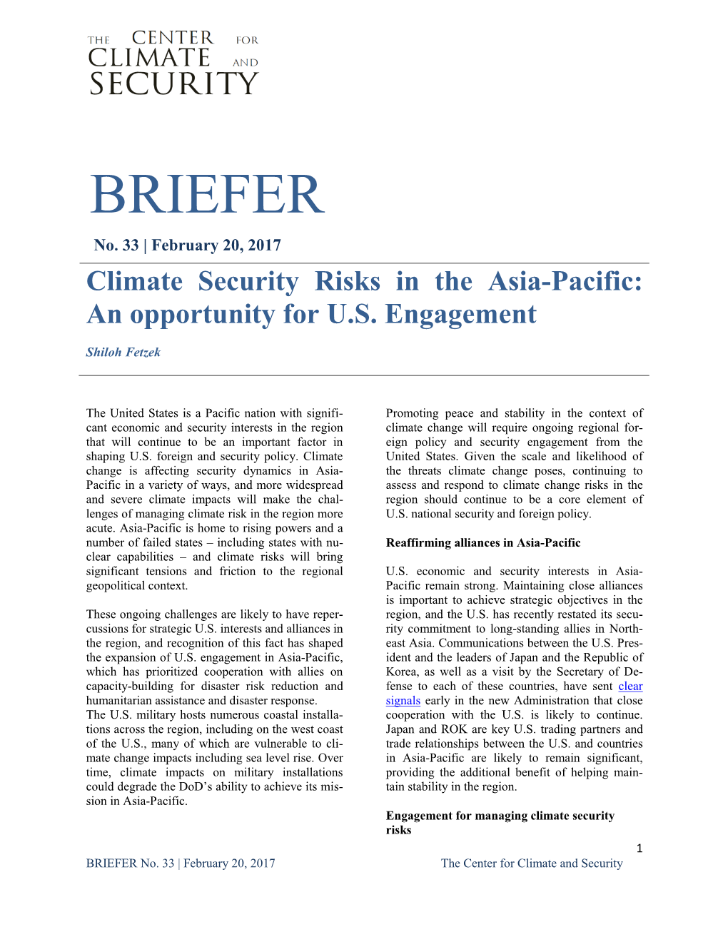 Climate Security Risks in the Asia Pacific