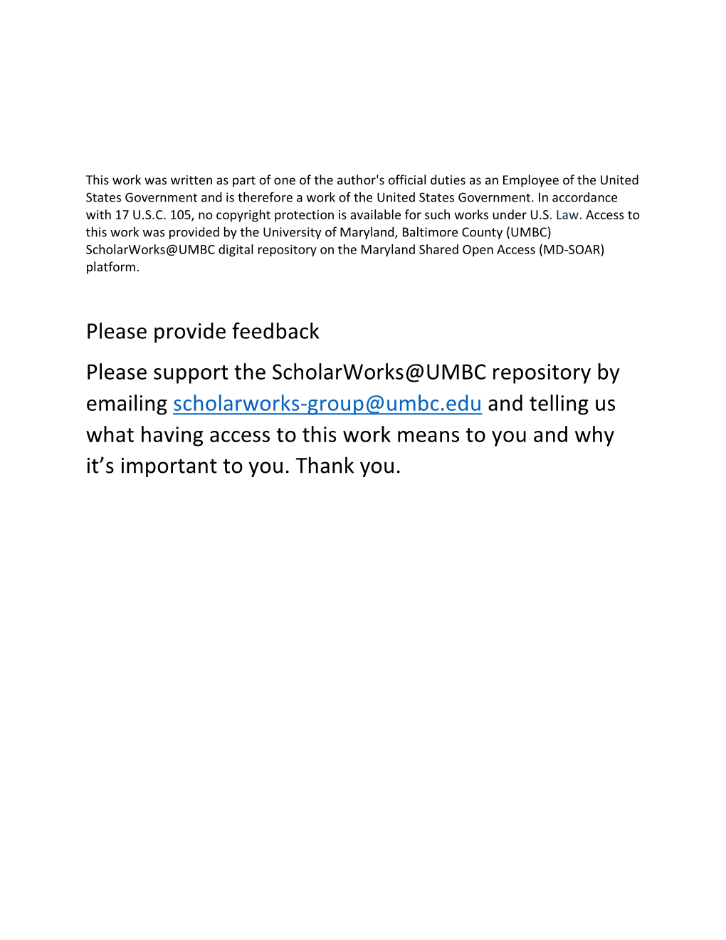 Please Provide Feedback Please Support the Scholarworks@UMBC