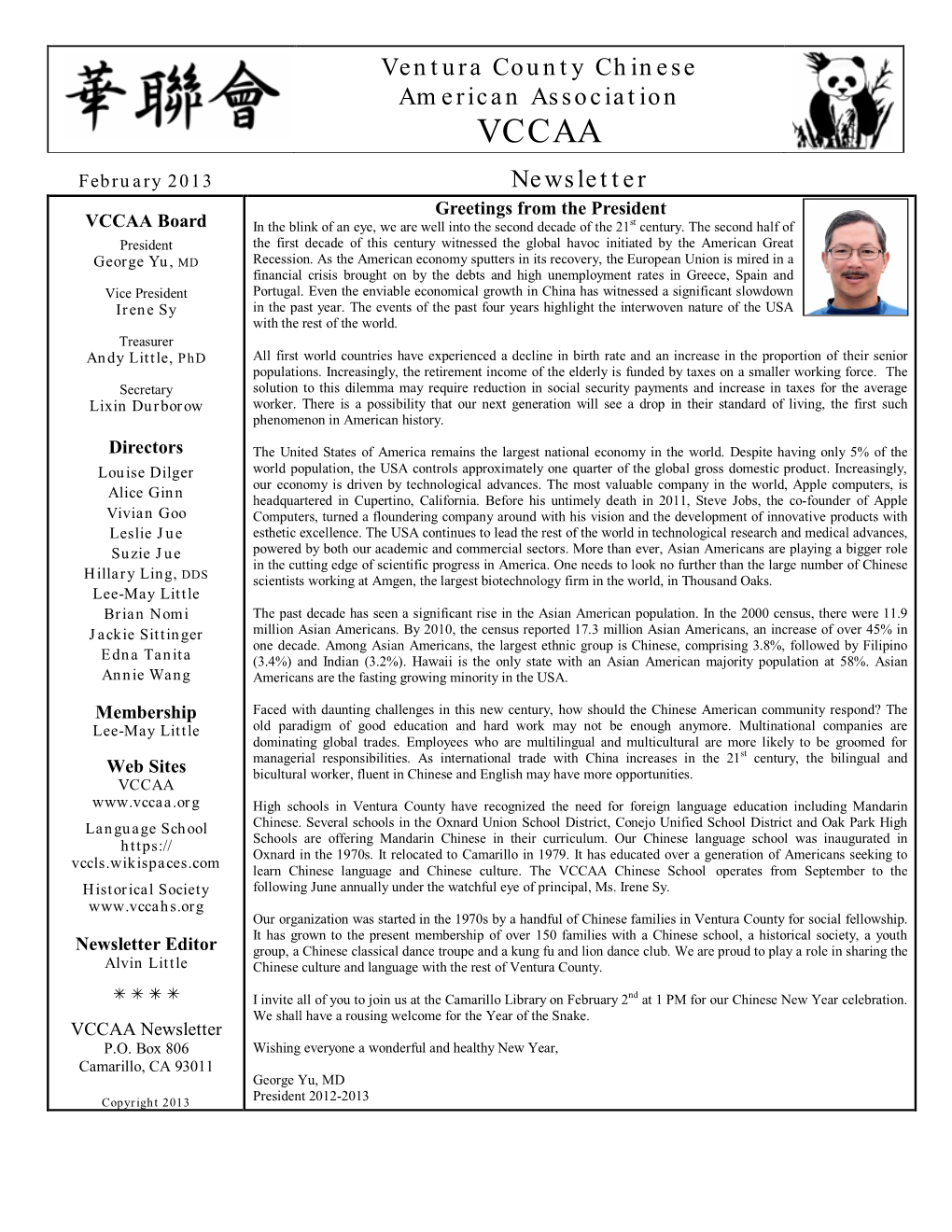 Newsletter of February 2013