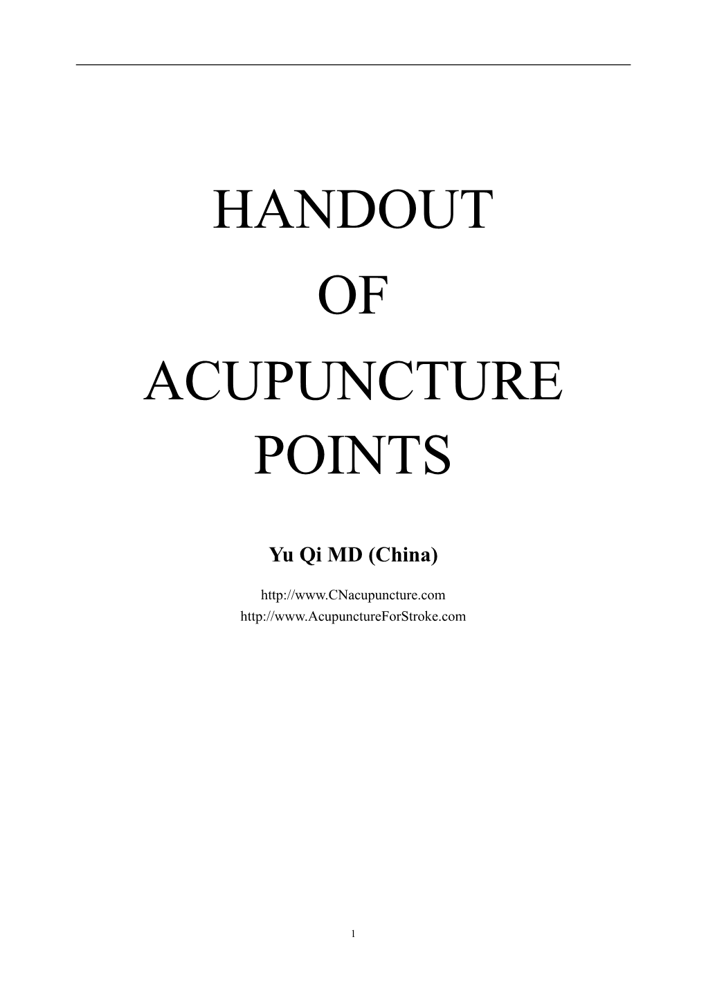 Handout of Acupuncture Points