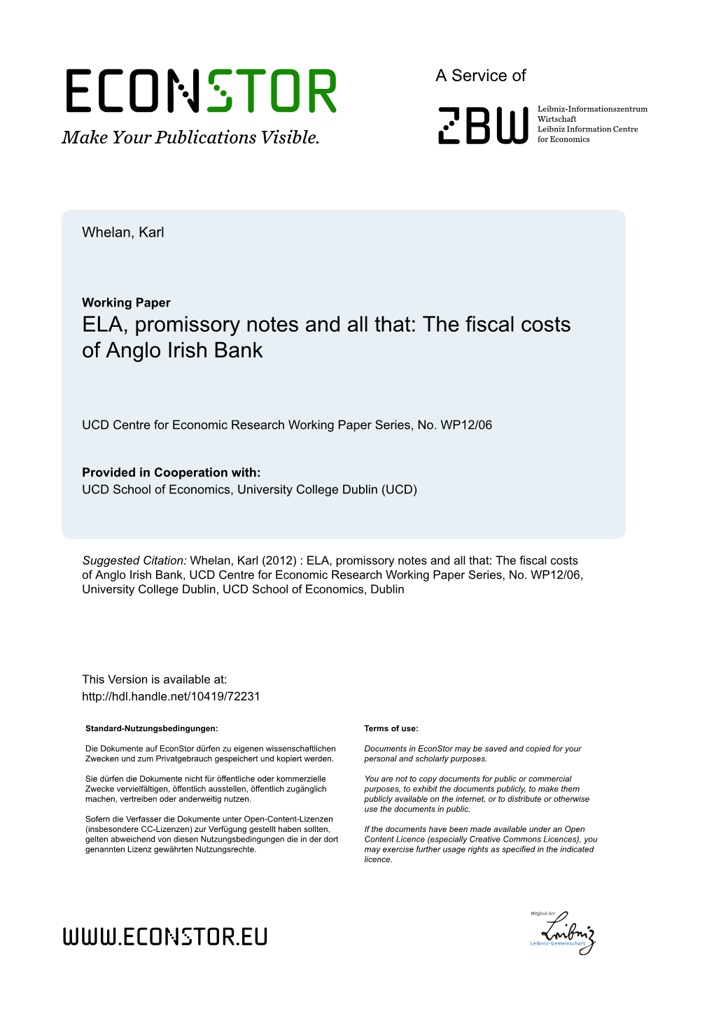 The Fiscal Costs of Anglo Irish Bank