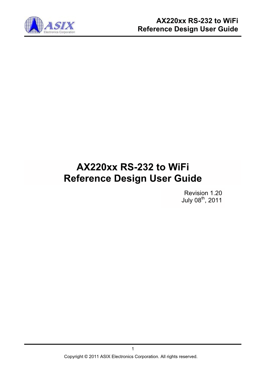 Ax220xx RS-232 to Wifi Reference Design User Guide