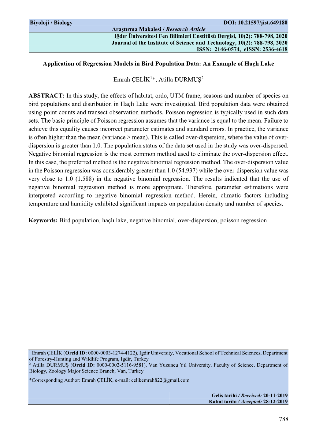 788 Application of Regression Models in Bird Population Data