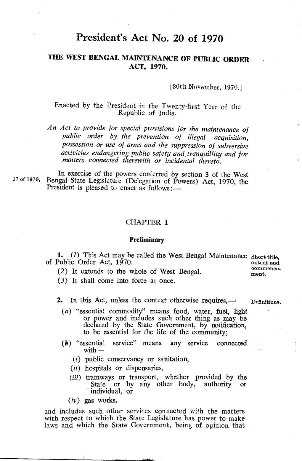 President's Act No. 20 of 1970