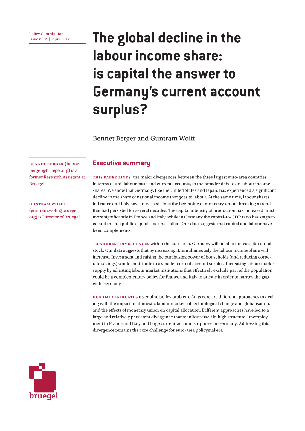 The Global Decline in the Labour Income Share: Is Capital the Answer to Germany’S Current Account Surplus?