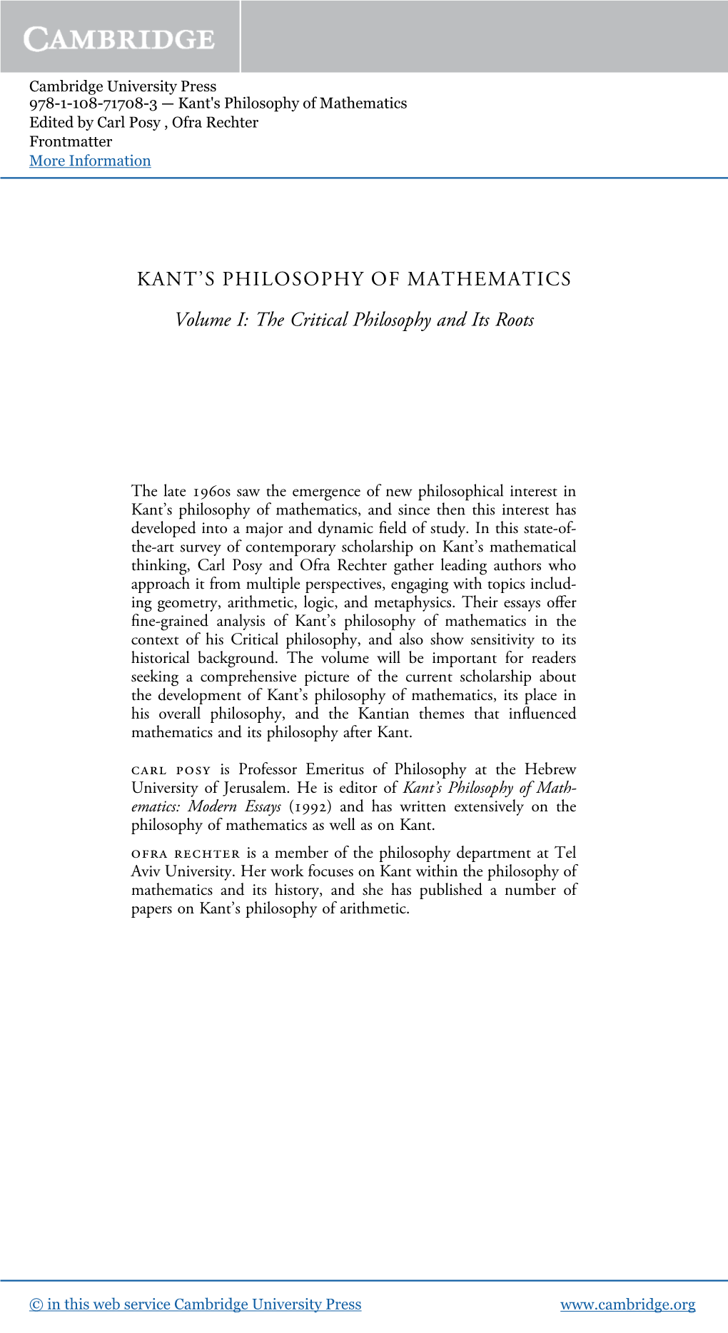 KANT's PHILOSOPHY of MATHEMATICS Volume I