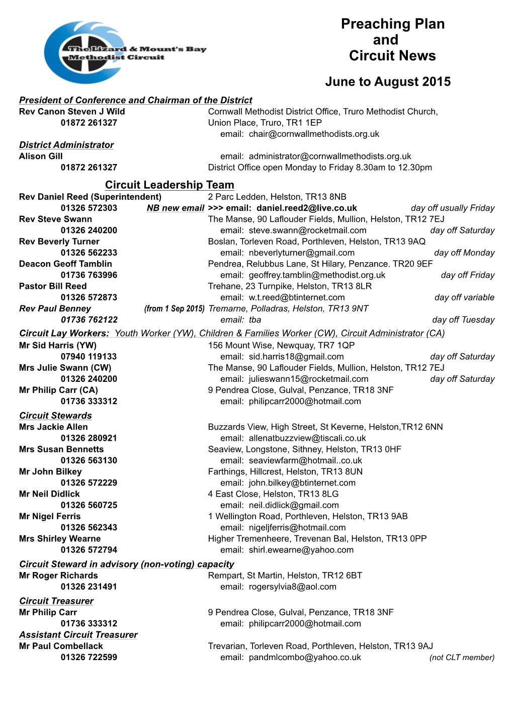 Preaching Plan and Circuit News