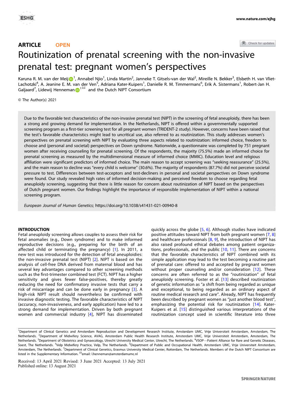 Routinization of Prenatal Screening with the Non-Invasive Prenatal Test: Pregnant Women’S Perspectives