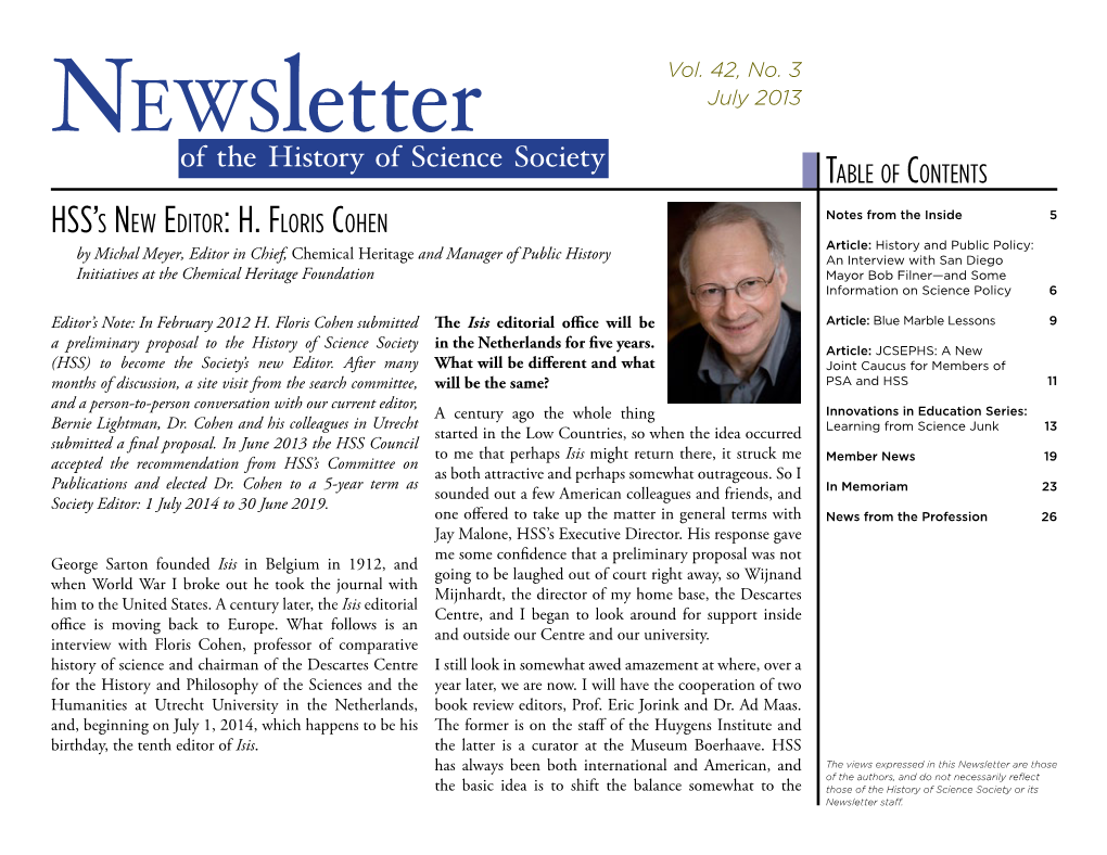 Hss's New Editor: H. Floris Cohen