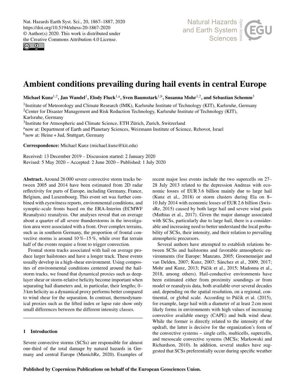 Ambient Conditions Prevailing During Hail Events in Central Europe