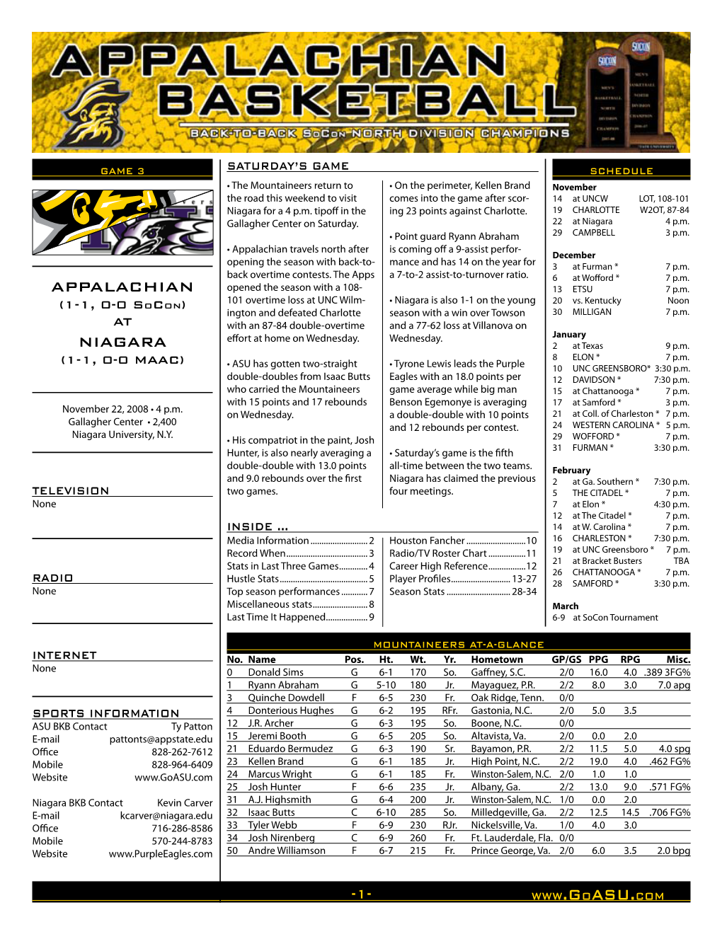 Appalachian State Game Notes - Game 3 - at Niagara