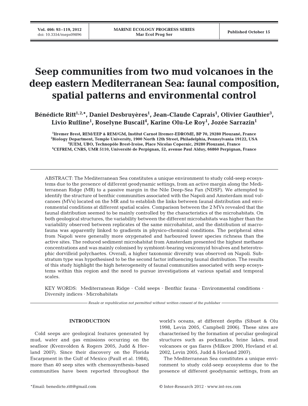 Seep Communities from Two Mud Volcanoes in the Deep Eastern Mediterranean Sea: Faunal Composition, Spatial Patterns and Environmental Control