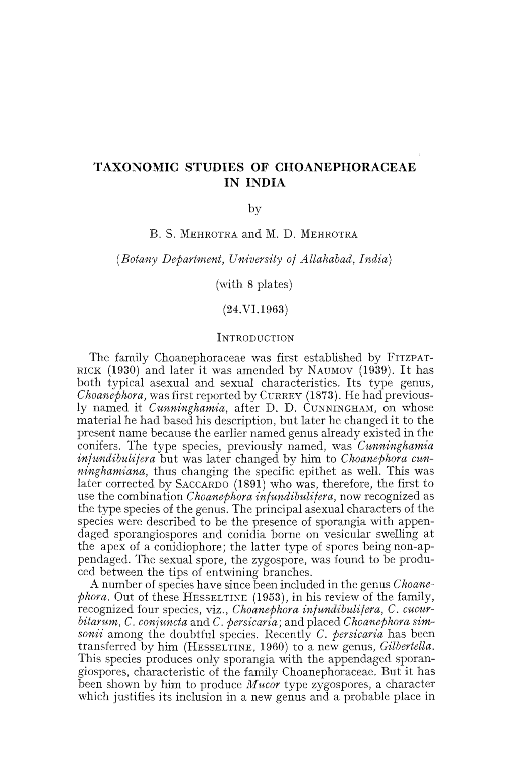 Taxonomic Studies of Choanephoraceae in India
