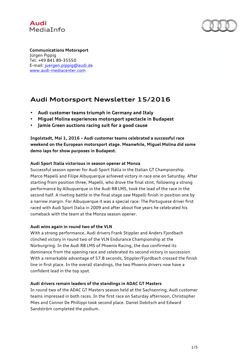 Audi Motorsport Newsletter 15/2016