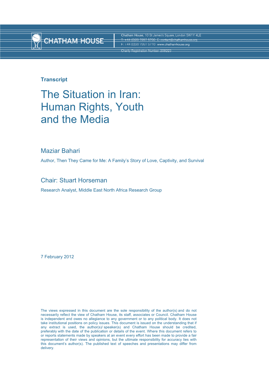 The Situation in Iran: Human Rights, Youth and the Media