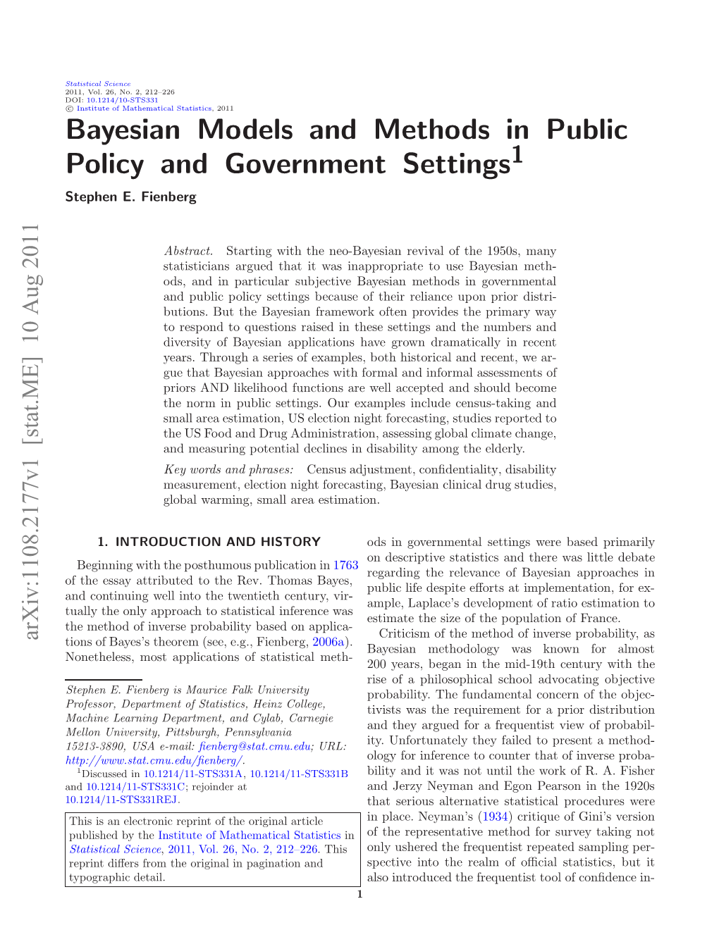 Bayesian Models and Methods in Public Policy and Government