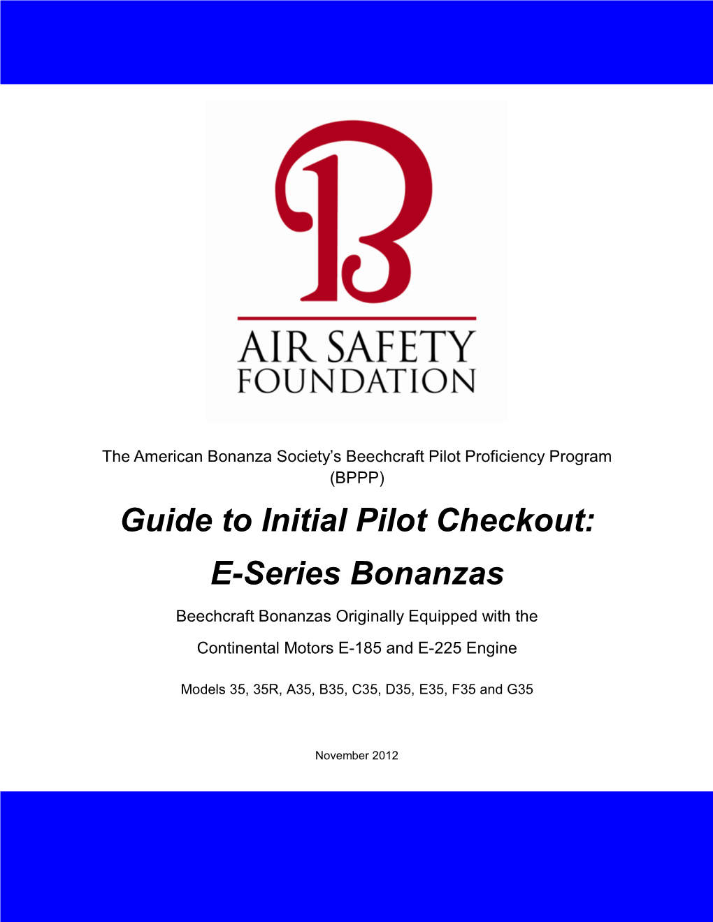 Guide to Initial Pilot Checkout: E-Series Bonanzas