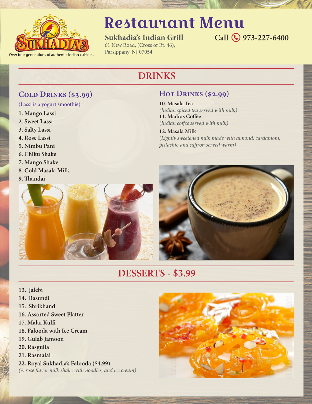 Restaurant Menu Sukhadia’S Indian Grill Call 973-227-6400 61 New Road, (Cross of Rt