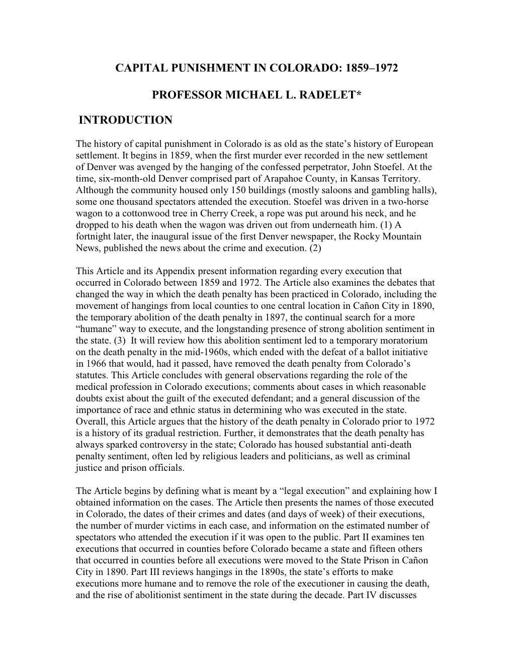 Capital Punishment in Colorado: 1859–1972