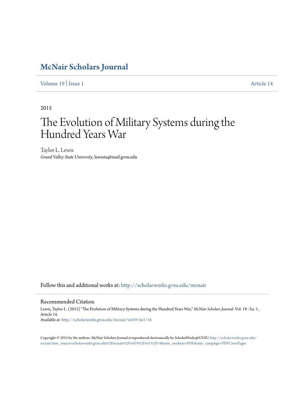 The Evolution of Military Systems During the Hundred Years War