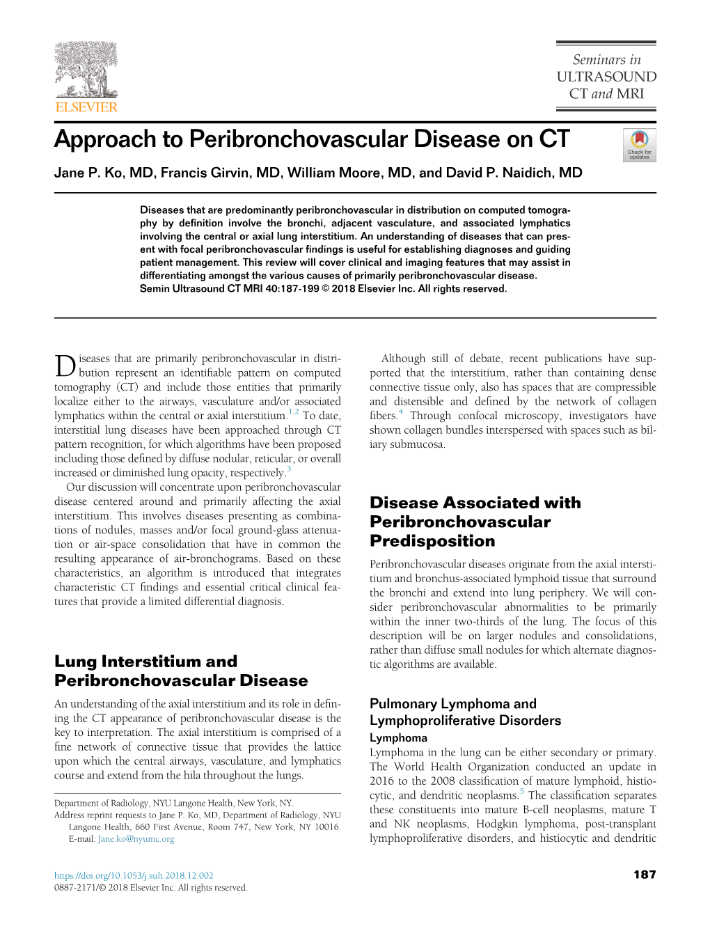 Approach to Peribronchovascular Disease on CT Jane P