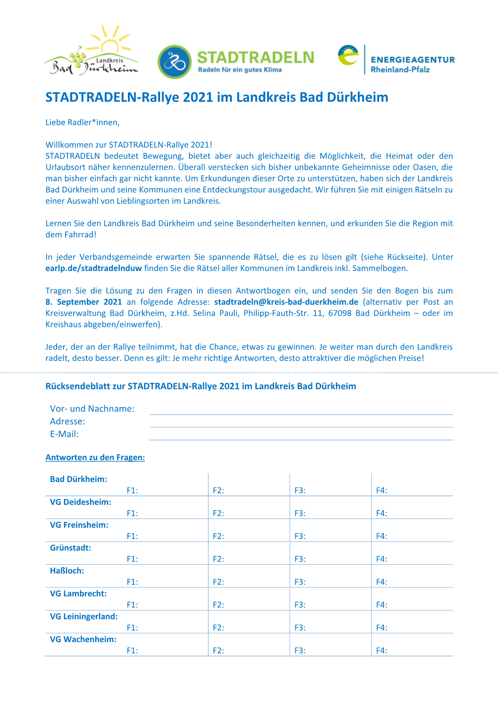 STADTRADELN-Rallye 2021 Im Landkreis Bad Dürkheim