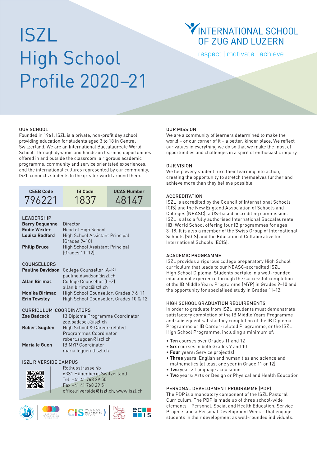 ISZL High School Profile 2020–21