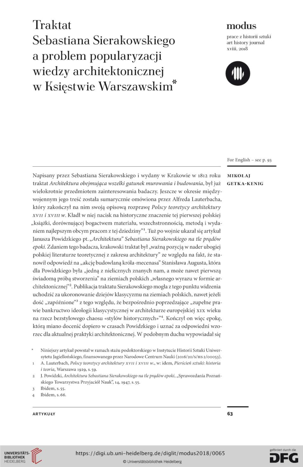 A Problem Popularyzacji Wiedzy Architektonicznej W Księstwie Warszawskim” 0