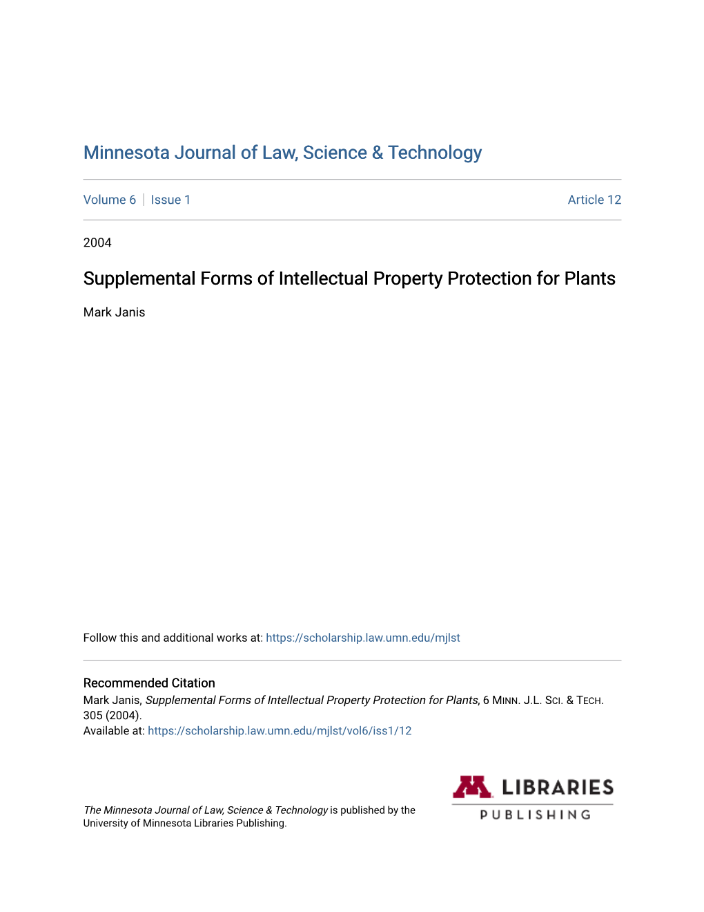 Supplemental Forms of Intellectual Property Protection for Plants