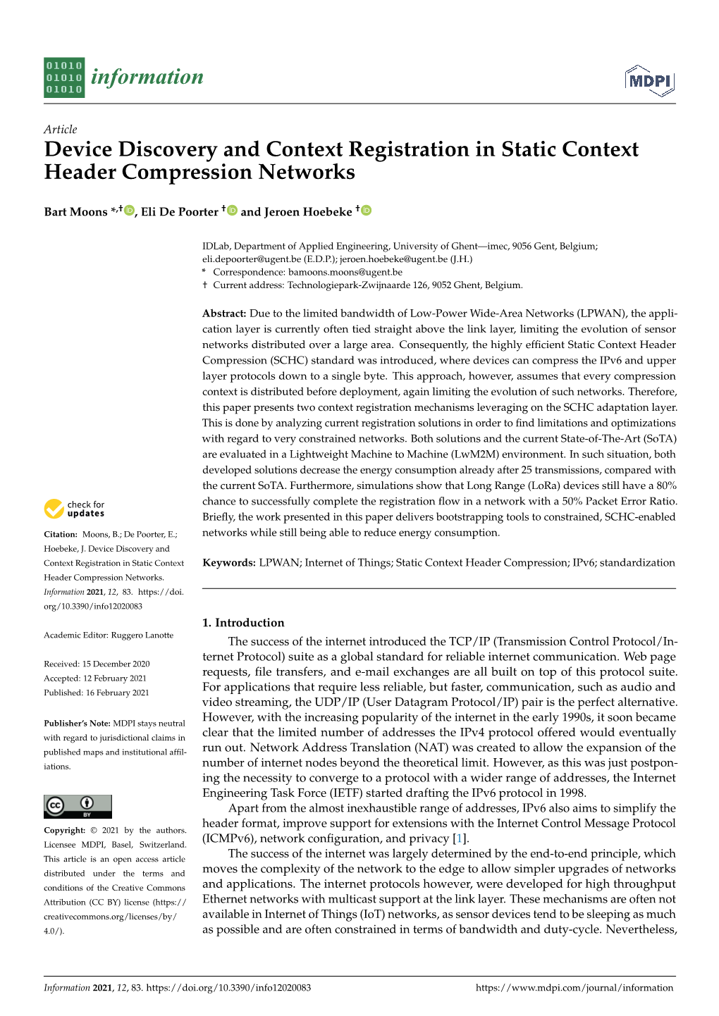 Device Discovery and Context Registration in Static Context Header Compression Networks